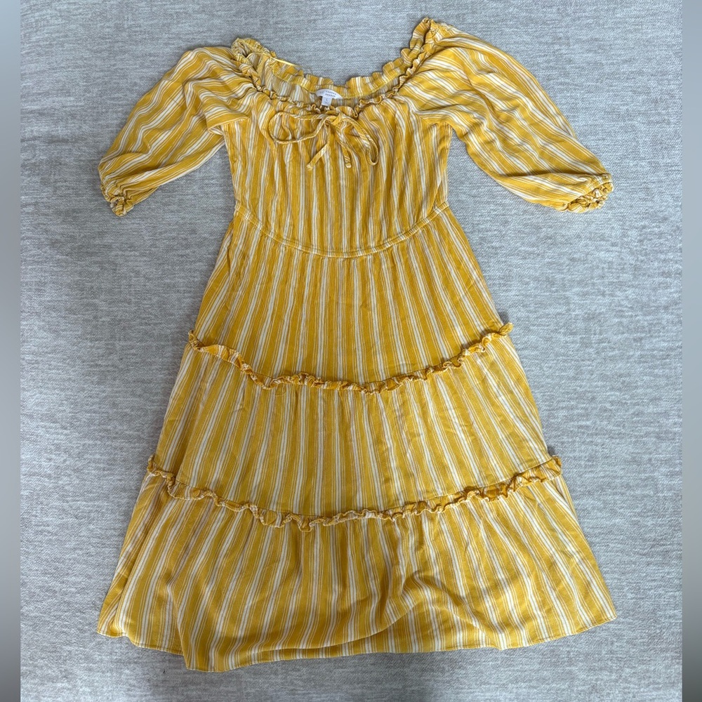 Large Lauren Conrad Yellow Striped Tiered Off-Shoulder Dress